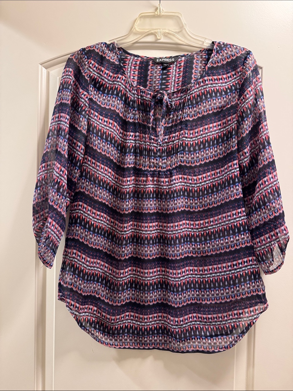 Express Navy and Pink Patterned Top